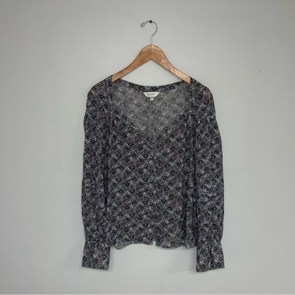 Joie Blouse Women's Size Medium Misty Lilac Ditsy Purple Long Sleeve Cotton Top - Picture 2 of 13
